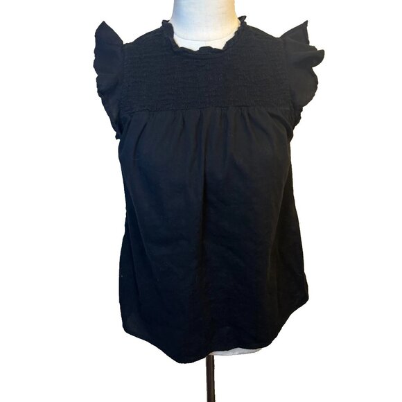 Old Navy Smocked Black Ruffle Tank Size Small Boho Breathable Whimsy - Picture 1 of 8